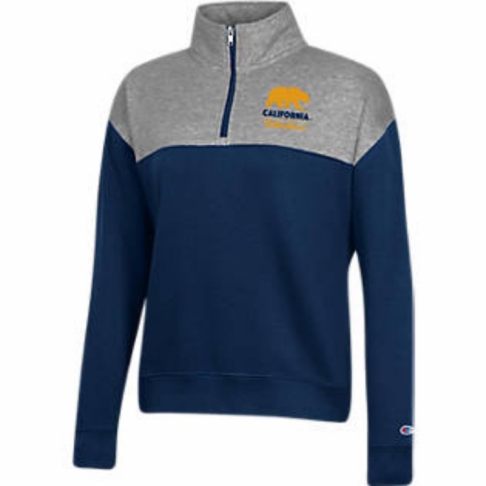 Champion Men’s Colorblock Half-Zip Pullover - Navy, Gray, Gold logo y.